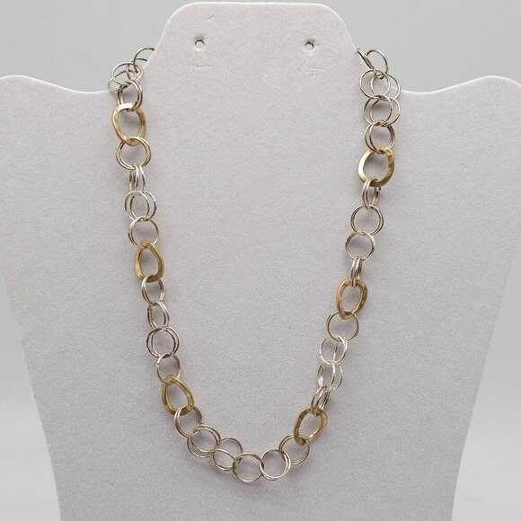 Gold Silver Tone Modernist Chain Link Necklace By Talbots 18 inches - Picture 1 of 7